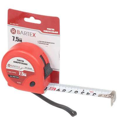 Рулетка 7.5х25 мм, с фиксатором, + кнопка, Bartex, M-58, шт