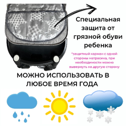 Матрасик в коляску с подножкой из ПВХ пленки серые звезды