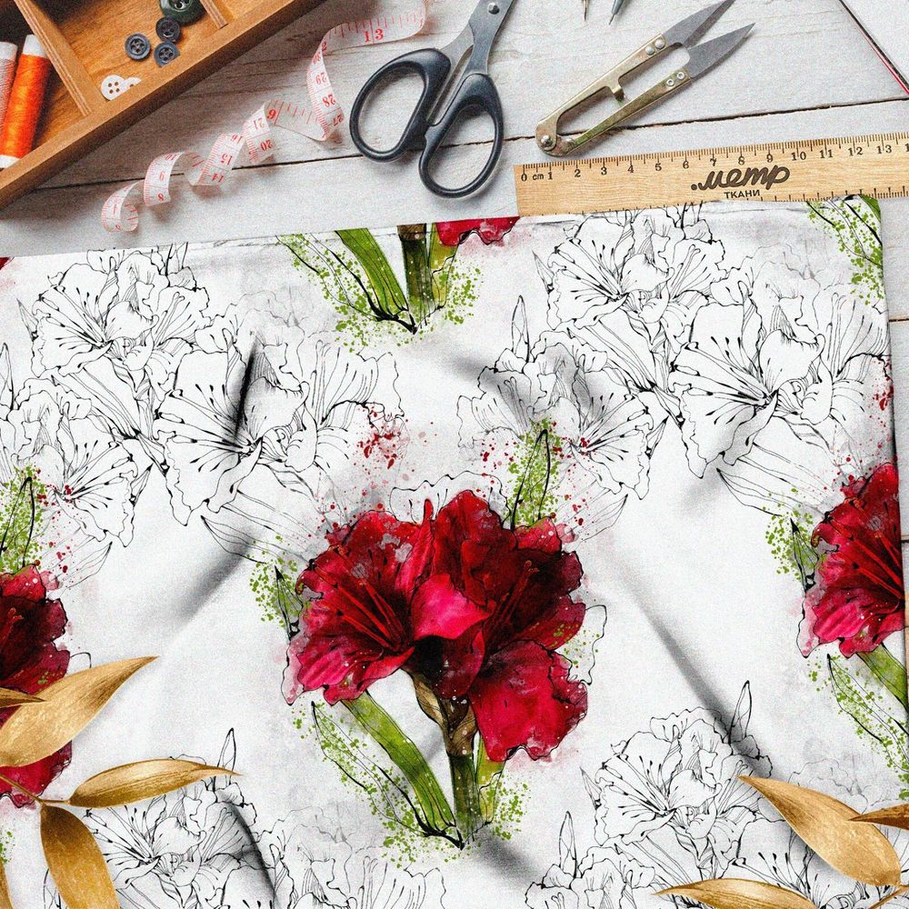 Ткань барби пышные красные цветы
