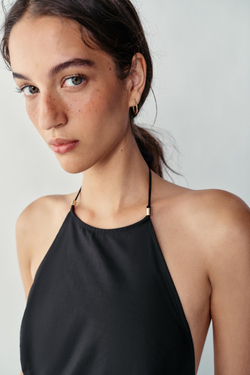 ZARA ПЛАТЬЕ МИДИ ИЗ ПОПЛИНА, ЧЕРНЫЙ