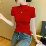 Футболка женская с коротким рукавом и высоким воротником