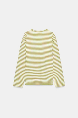 ZARA ФУТБОЛКА В ПОЛОСКУ ИЗ ХЛОПКА И ЛЬНА, БЕЖЕВЫЙ/НЕЖНО-КОРИЧНЕВЫЙ
