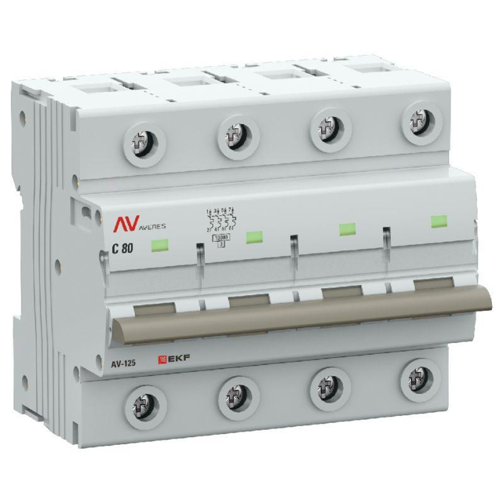 Выключатель автоматический 4п D 80А 10кА AV-125 AVERES EKF mcb125-4-80D-av