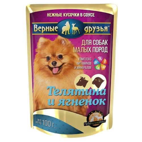 Влажный корм Верные друзья для взрослых собак мелких пород, телятина ягненок, 100 г