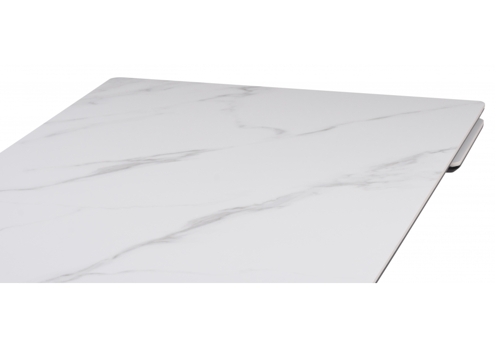 Керамический стол Woodville Вилли 140(200)х80 белый мрамор snow white, черный, ножки черные