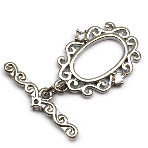 Замок - тоггл с фианитами 20х15 мм, родий