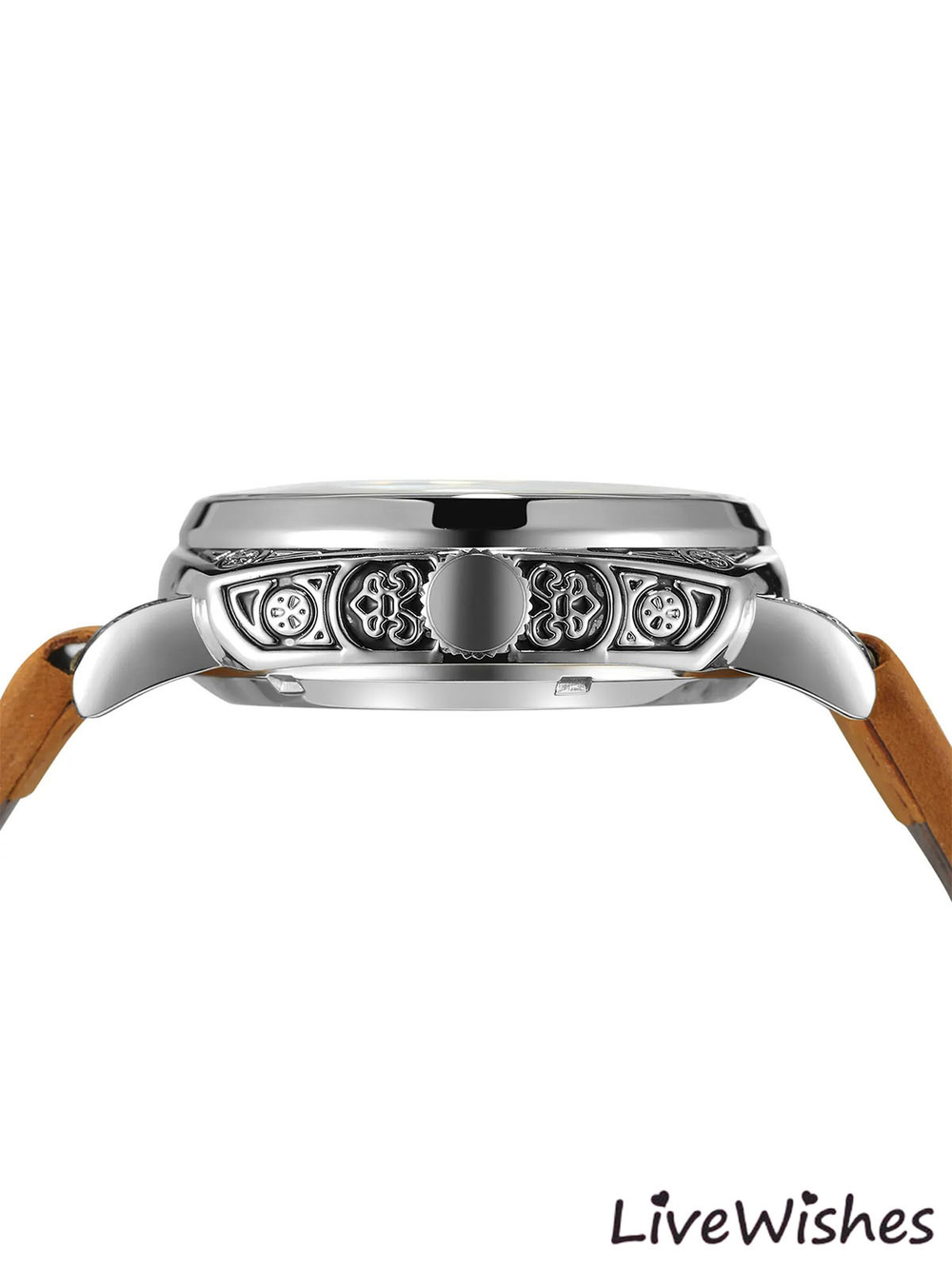 Часы наручные механические скелетоны FORSINING на кожаном ремешке, серебристый/коричневый W8980-01