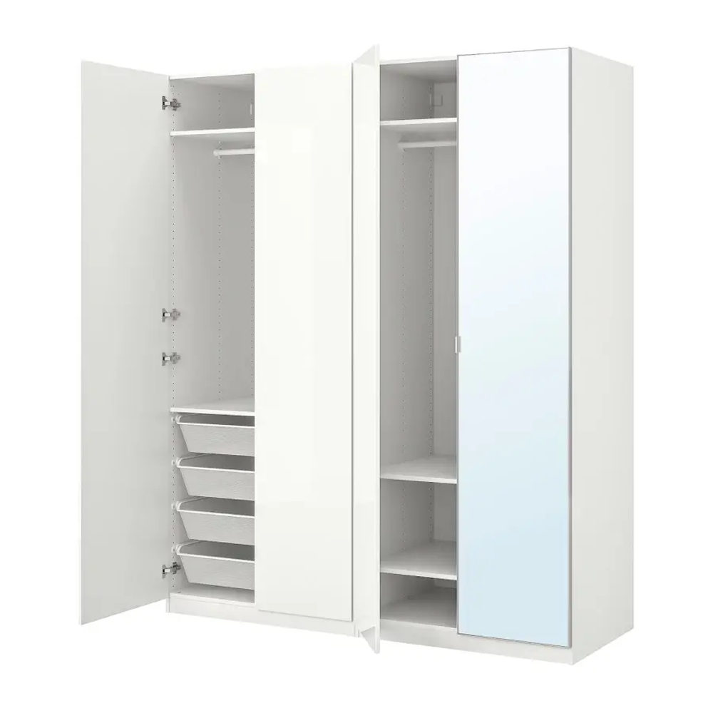Шкаф - IKEA PAX/FARDAL/ÅHEIM/AHEIM/ПАКС/ФАРДАЛЬ/ОХЕЙМ ИКЕА, 60х200х236,4 см, белый/глянец/белое зеркало