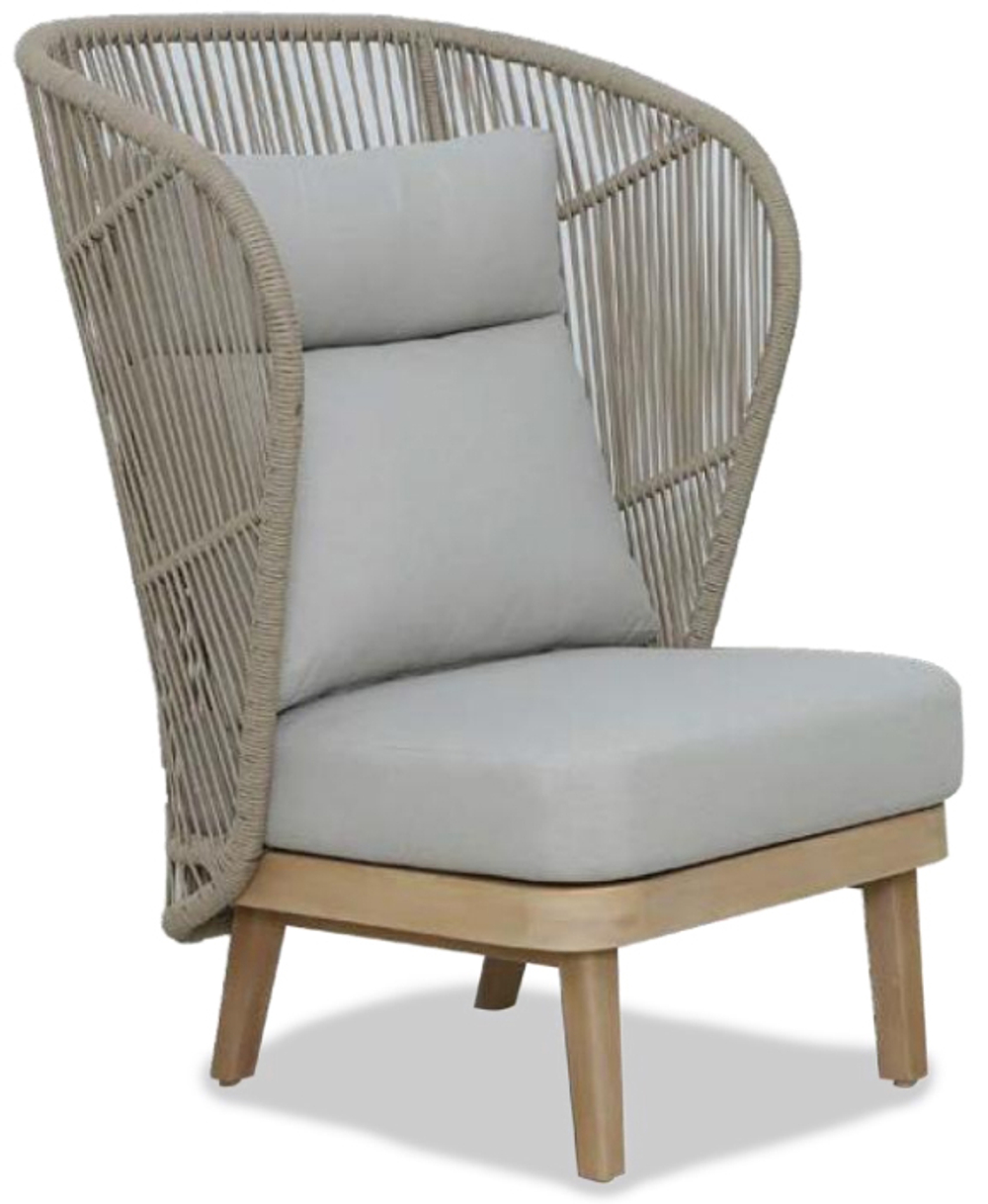 Лаунж-кресло плетеное с высокой спинкой и пуфом Tagliamento Mali, натуральный