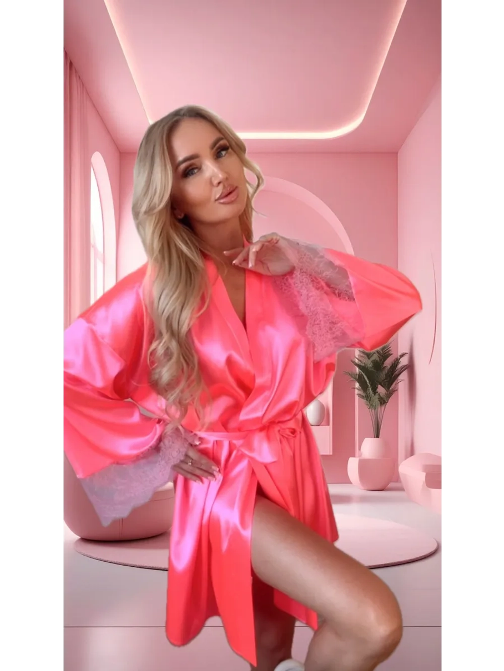 Халат с кружевом