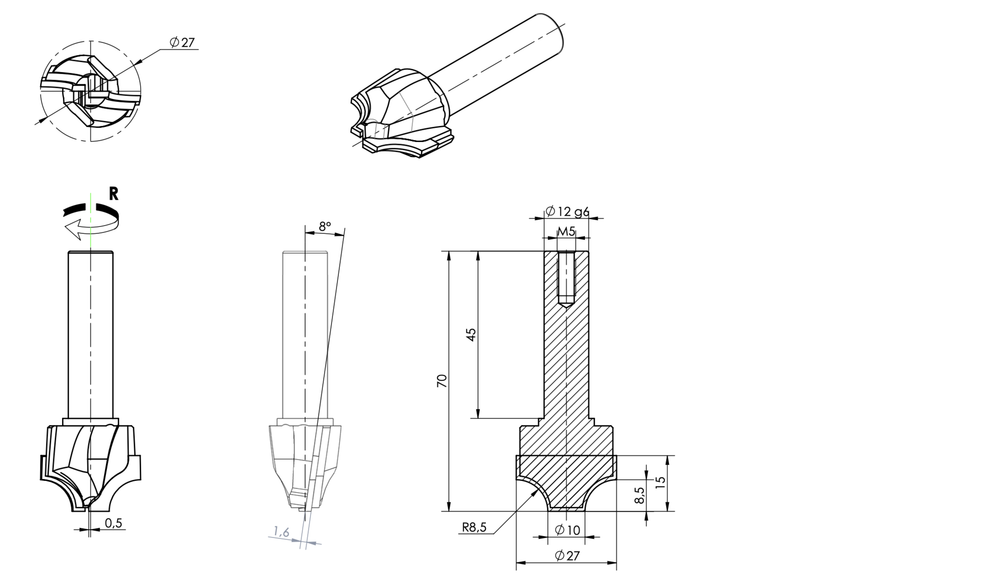 PCD концевая фреза D.27x15 S.12x45 Z2