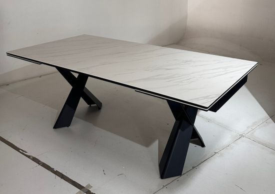 Стол ORISTANO 200 MARBLES KL-99 Белый мрамор матовый, итальянская керамика/ черный каркас