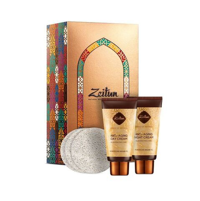 Подарочный набор Zeitun "Роскошь молодости кожи": дневной и ночной кремы, спонжи для умывания