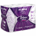 Бумага туалетная 3-х слойная, 24 рулона (24×16,5 м), LAIMA Deluxe, 100% целлюлоза.