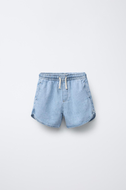 ZARA ДЖИНСОВЫЕ ШОРТЫ СО ШНУРКОМ, ГОЛУБОЙ