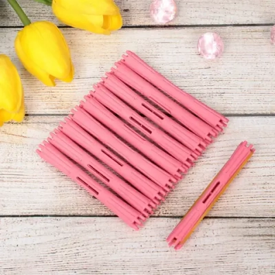 Бигуди пластмассовые-коклюшки 10шт d-1см «KUDRI», цвет розовый, (прозрачный пакет с подвесом)