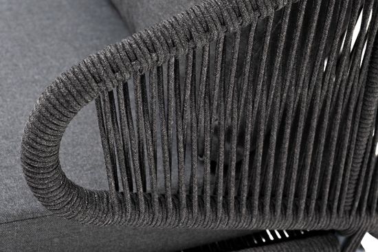 "Милан" диван 2-местный плетеный из роупа, каркас алюминий темно-серый (RAL7024) муар, роуп темно-серый круглый, ткань темно-серая 027