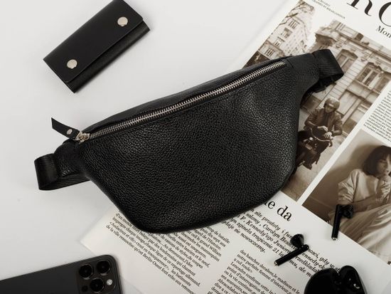 Женская и мужская кожаная сумка "Бананка" цвет черный!