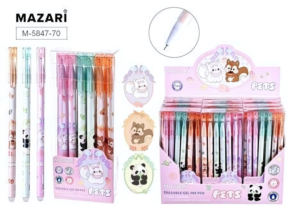 Ручка гель пиши-стирай 0,38мм. "Pets" синяя (Mazari)