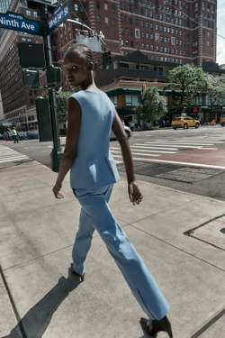 ZARA БРЮКИ FLARE С БОКОВЫМИ РАЗРЕЗАМИ, СИНИЙ