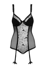 Чарующее тедди Rosana с цветочным узором, интимным доступом и пажами (Размер: S-M) (Цвет: черный)