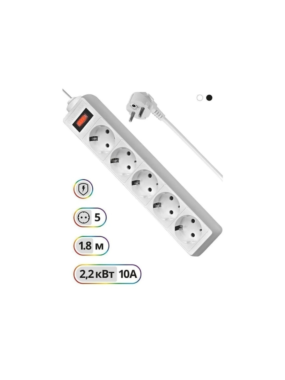 Сетевой фильтр на 5 розеток Defender 1.8 метра с евровилкой