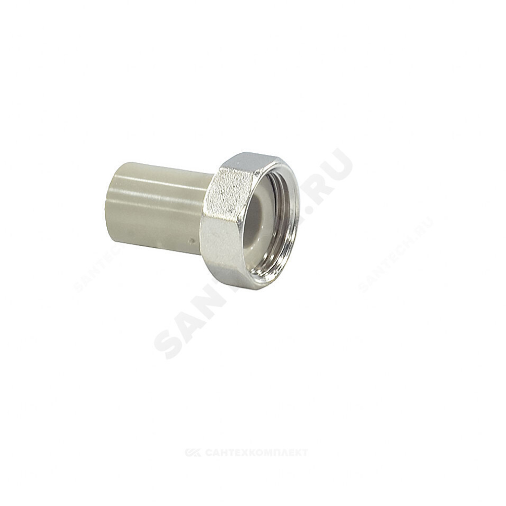 Штуцер PP-R комбинированный серый Дн 20х3/4" с накидной гайкой VALFEX 10136020Г