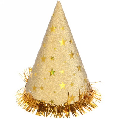 Колпак праздничный «Блеск» 20см с мишурой, цвет золото