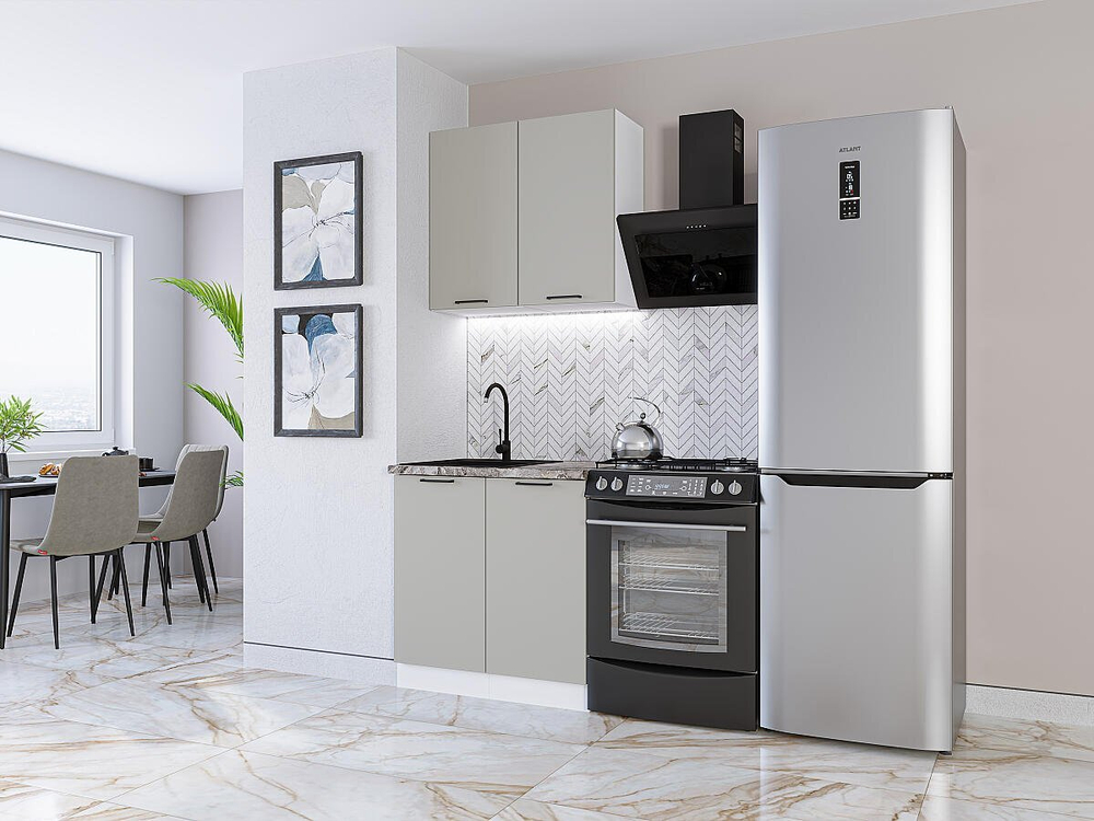 Прямая модульная кухня Флэт-03 Light Grey In 2S - Белый 2140*800*600