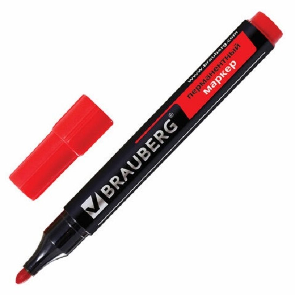 Маркер перманентный 3.0мм, Brauberg Contract, красный