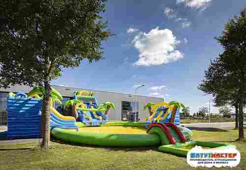 Надувной аквапарк с бассейном и горками «Тропический остров», 24×18×7,6 м