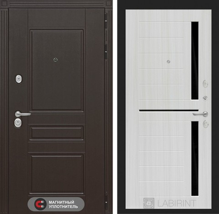 Входная металлическая дверь Лабиринт Мегаполис 02 - Сандал белый, стекла черные