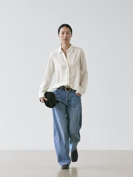 Massimo Dutti Рубашка свободного кроя с воротником, экрю