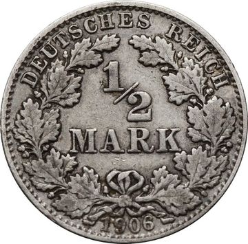 1/2 марки 1906 Германская империя "D"