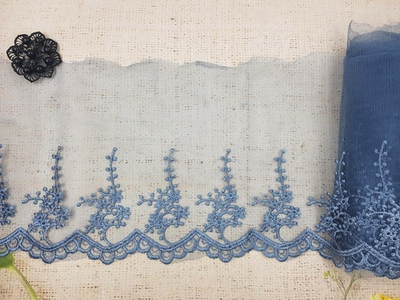 Вышивка на сетке, ш. 19 см, серо-голубой