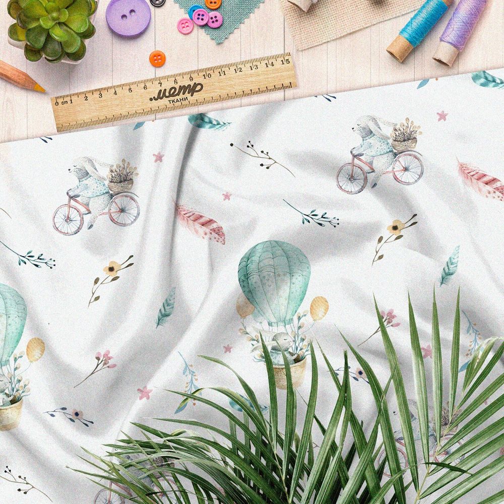 Ткань дюспо зайцы на воздушном шаре