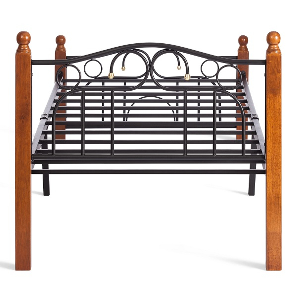 Кровать AT-808 - дерево гевея/металл, 90*200 см (Single bed), красный дуб/черный