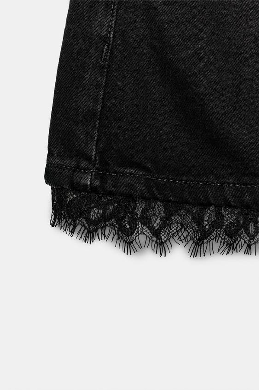 ZARA ДЖИНСОВЫЕ ШОРТЫ Z1975 С КРУЖЕВОМ, ЧЕРНЫЙ