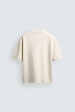 ZARA ТОЛСТОВКА RELAXED FIT ИЗ ИНТЕРЛОКА, ЖЕЛТОВАТО-БЕЛЫЙ