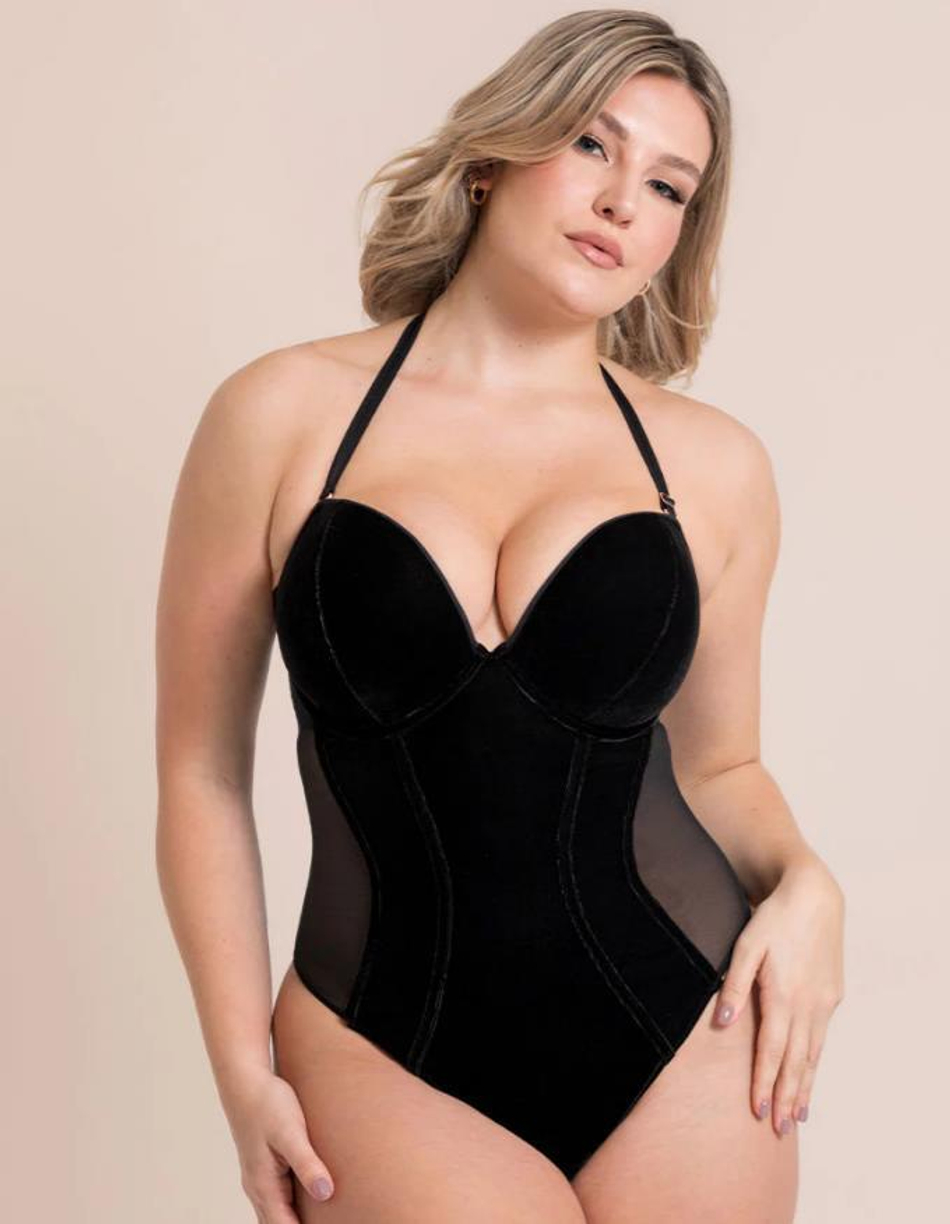 Боди со съёмными бретелями и бархатной отделкой Icon Plunge Body
