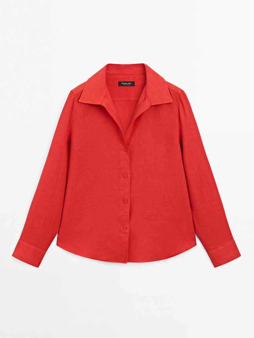 Massimo Dutti Рубашка из 100% льна, красный