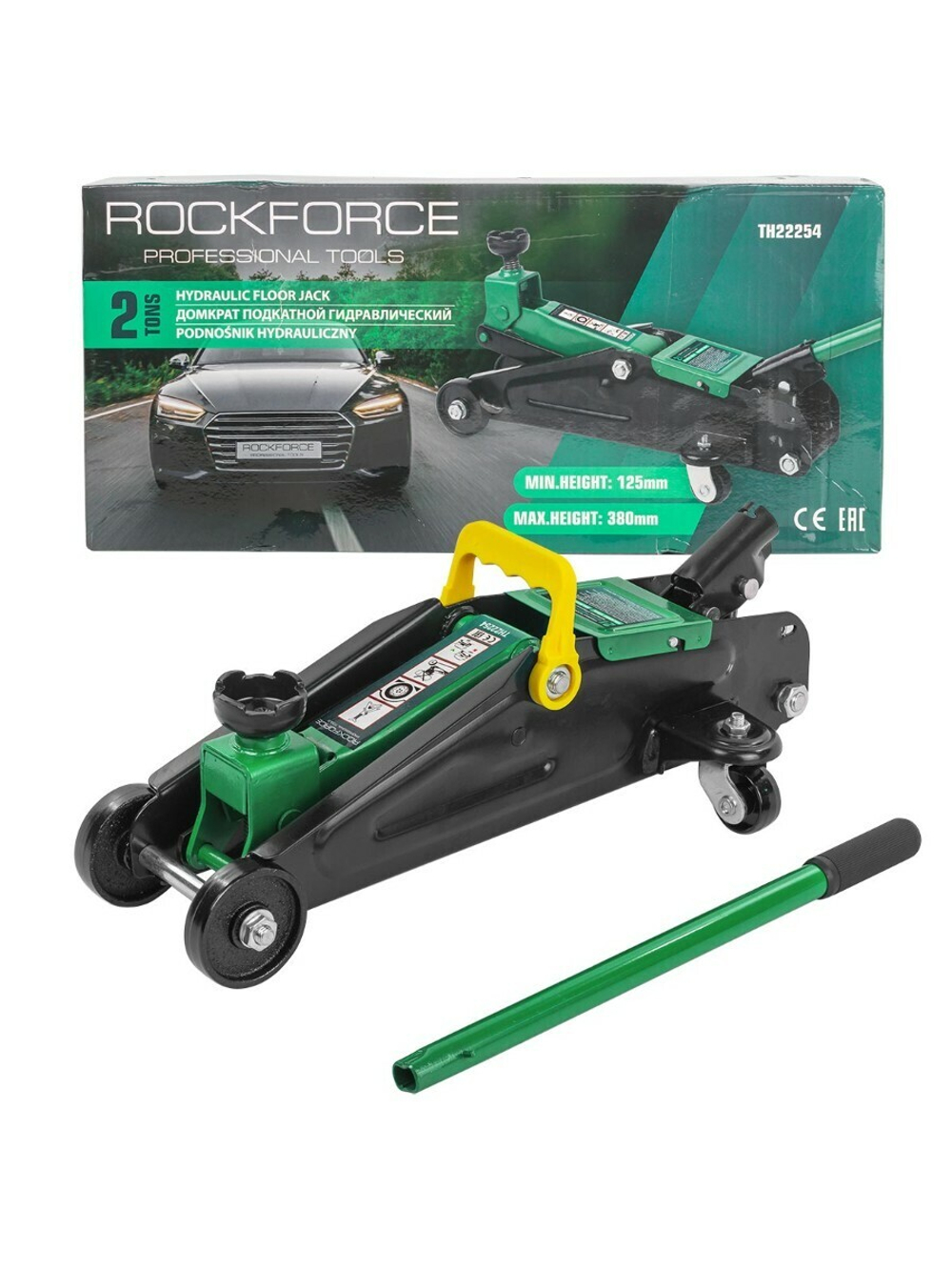 Домкрат подкатной гидравлический 2т (h min 125мм, h max 380мм) RockForce##Rock FORCE RF-TH22254