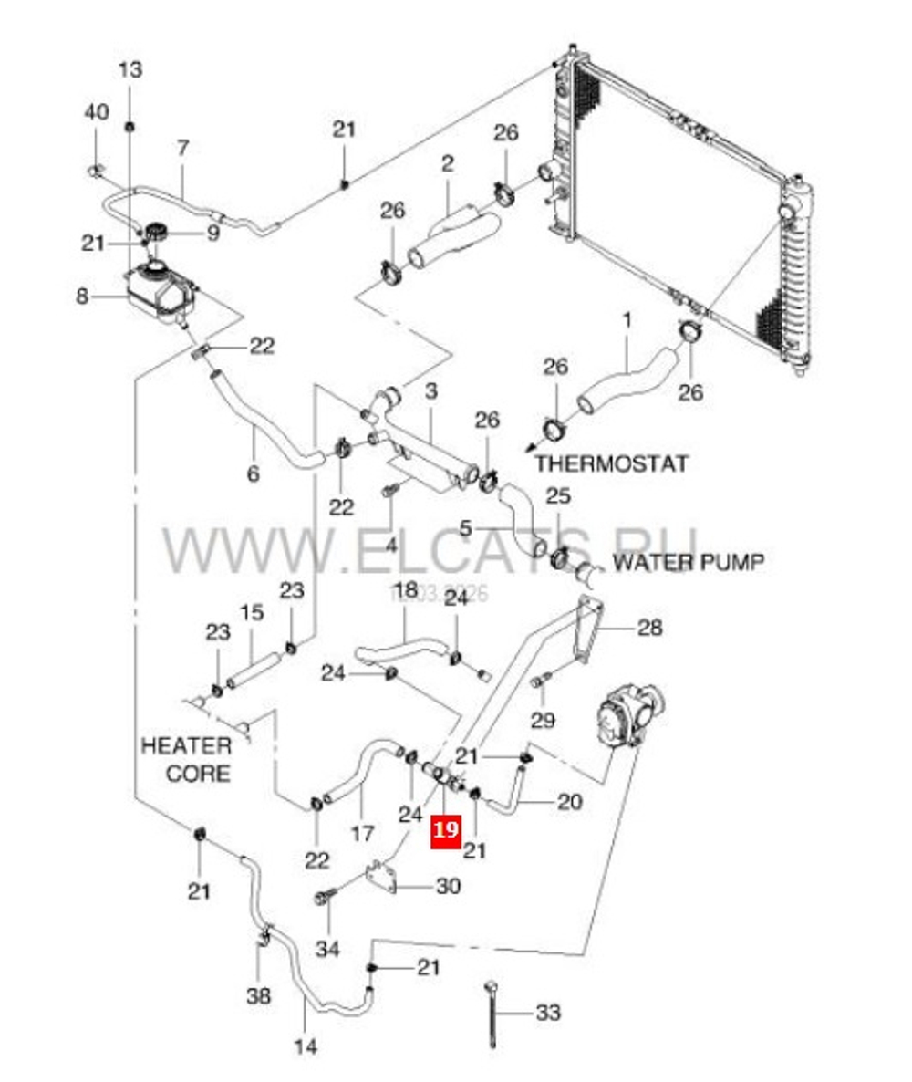 Тройник системы охлаждения Chevrolet Aveo T200, T250 / Daewoo Lanos, Nexia / RVLT-96352644