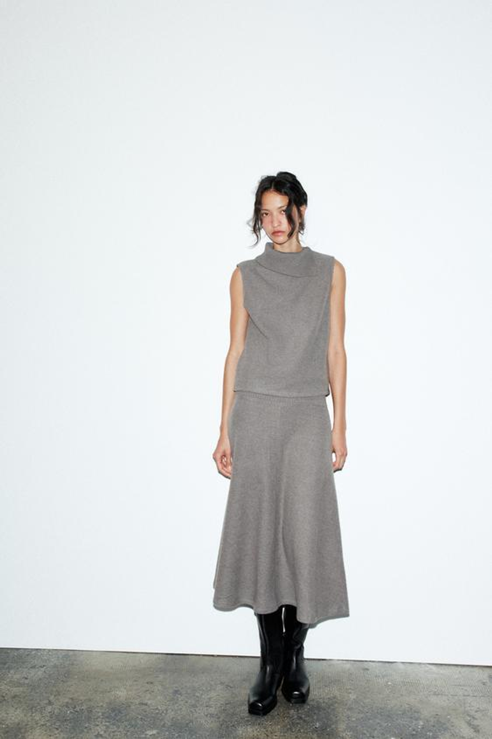 ZARA ЮБКА SOFT КЛЕШЕНОГО КРОЯ, СЕРЫЙ