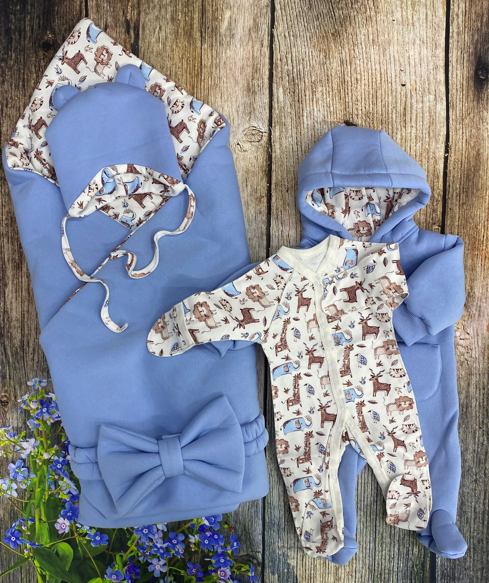 Комплект на выписку 5 предметов велюр "Сара" (Комбинезон, одеяло, бантик, шапочка, слип) (Цвет: Серый)