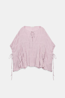 ZARA ФАКТУРНЫЙ ТОП С РУКАВАМИ-НАКИДКАМИ, СИРЕНЕВЫЙ