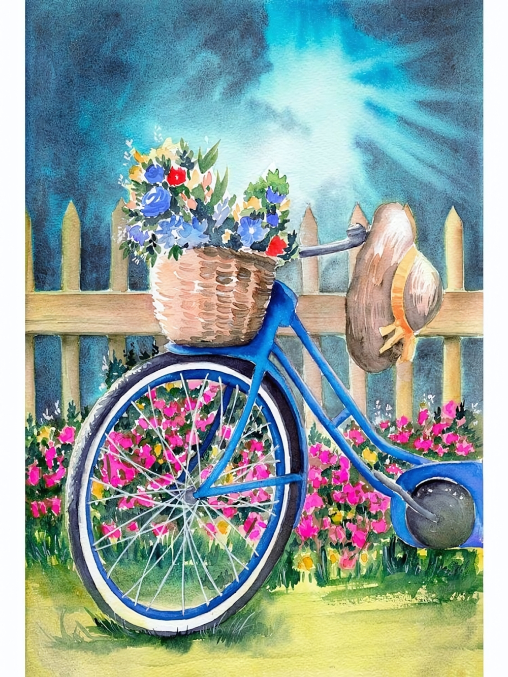 Алмазная мозаика 17*22см. квадрат. с подр."Велосипед с цветочной корзиной" с полн.запол.20цв. (Арт.Н