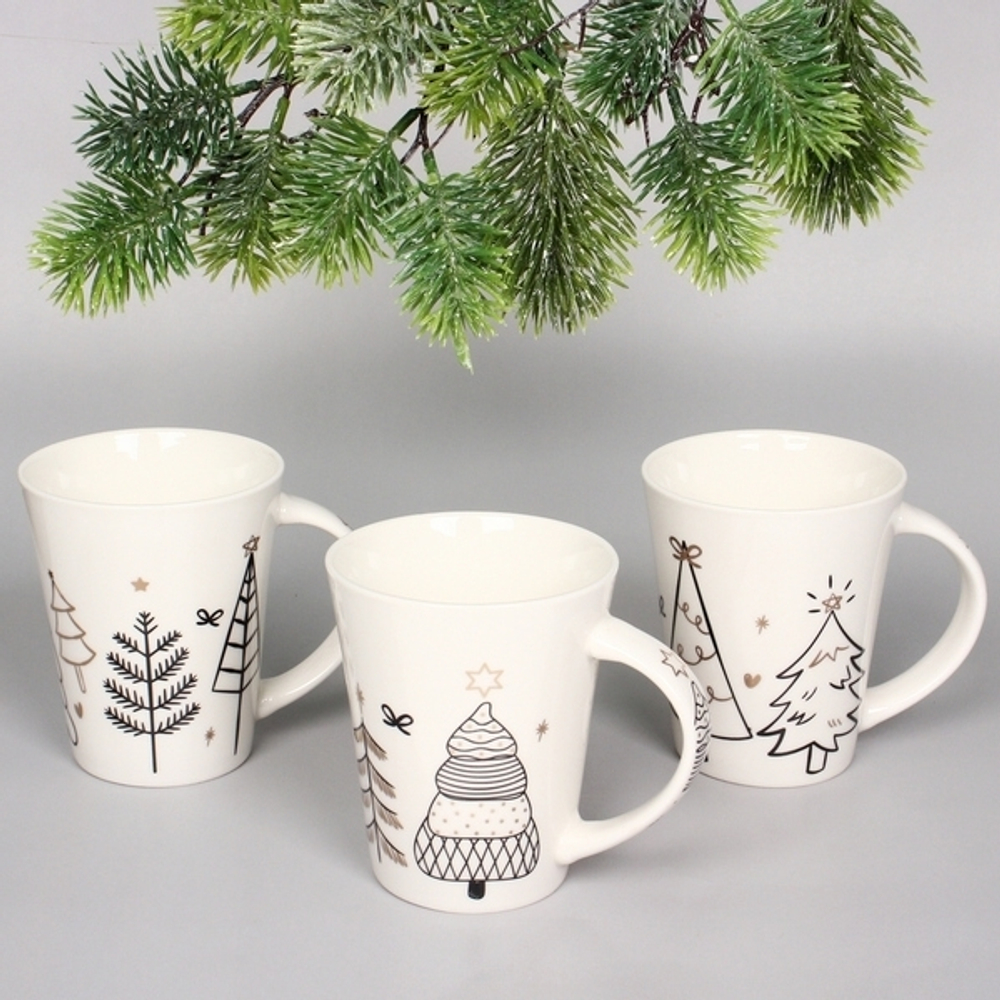 Кружка керамическая 380мл «Ёлки золотые», микс 4рисунка