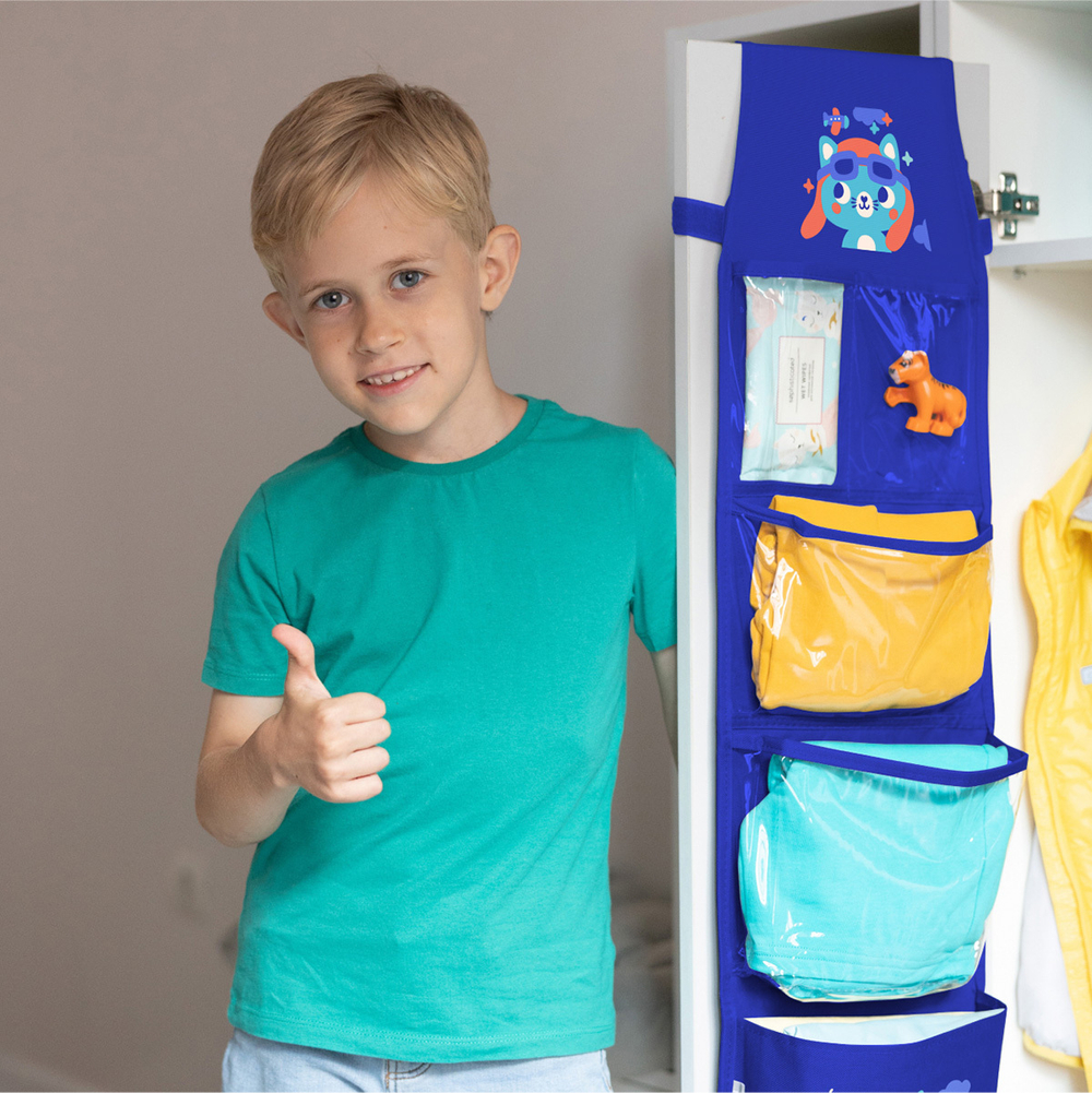 Кармашки для детского сада на липучке. Котик пилот