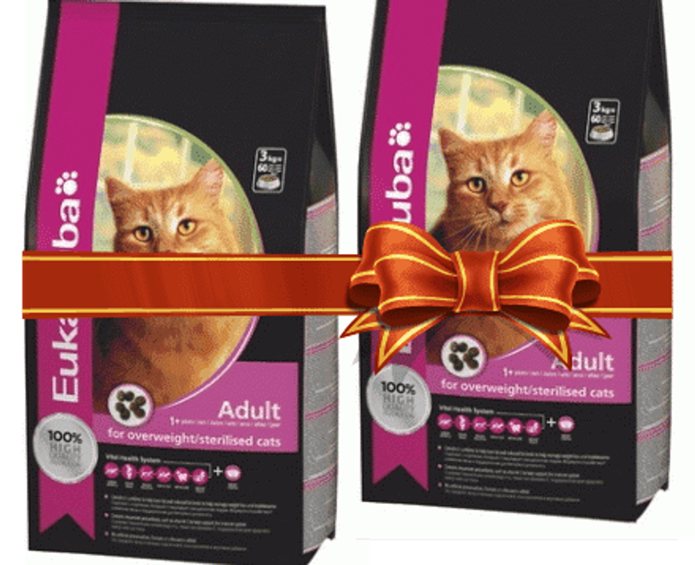 EUK Cat для взрослых кошек с избыточным весом и стерилизованных, курица 400 + 400г